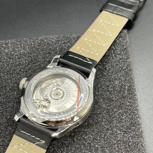 PARNIS 43mm Black Dial Calendar Power Reserve Seagull Leather Automatic Watch - Picture 5 of 8